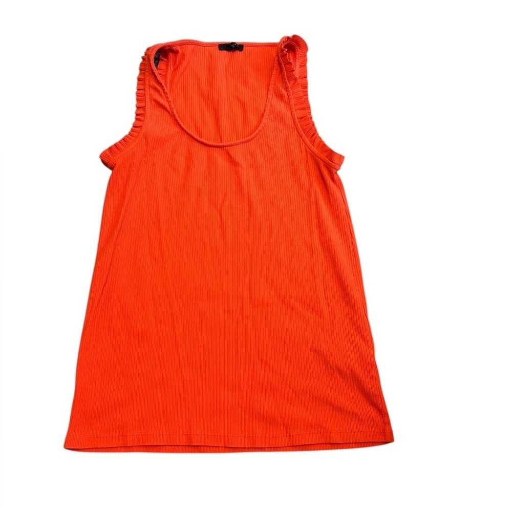 J. Crew Women's Tangerine Orange Rib Knit Tank Ruffle Strap Detail Size Large
